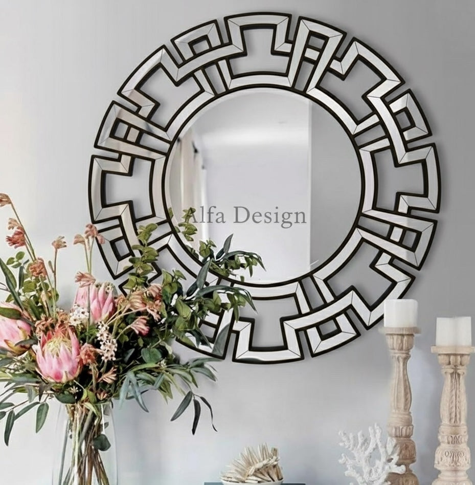 Wood Framed Round Mirrors for Wall Decor, 32''