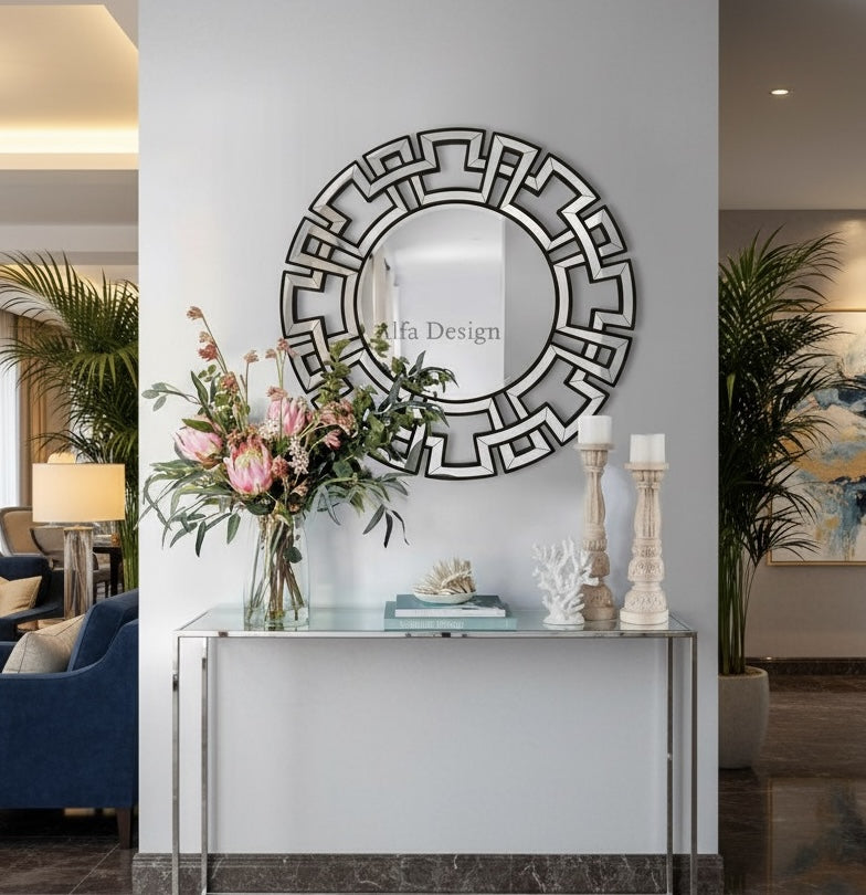 Wood Framed Round Mirrors for Wall Decor, 32''