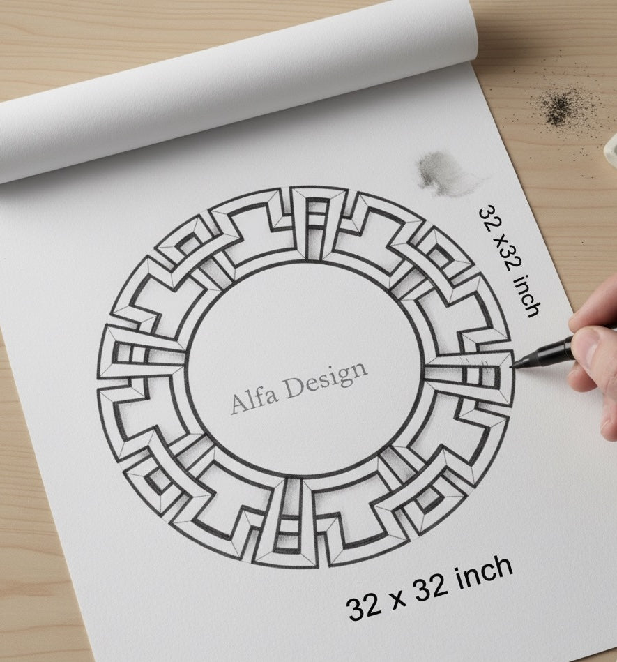 Wood Framed Round Mirrors for Wall Decor, 32''