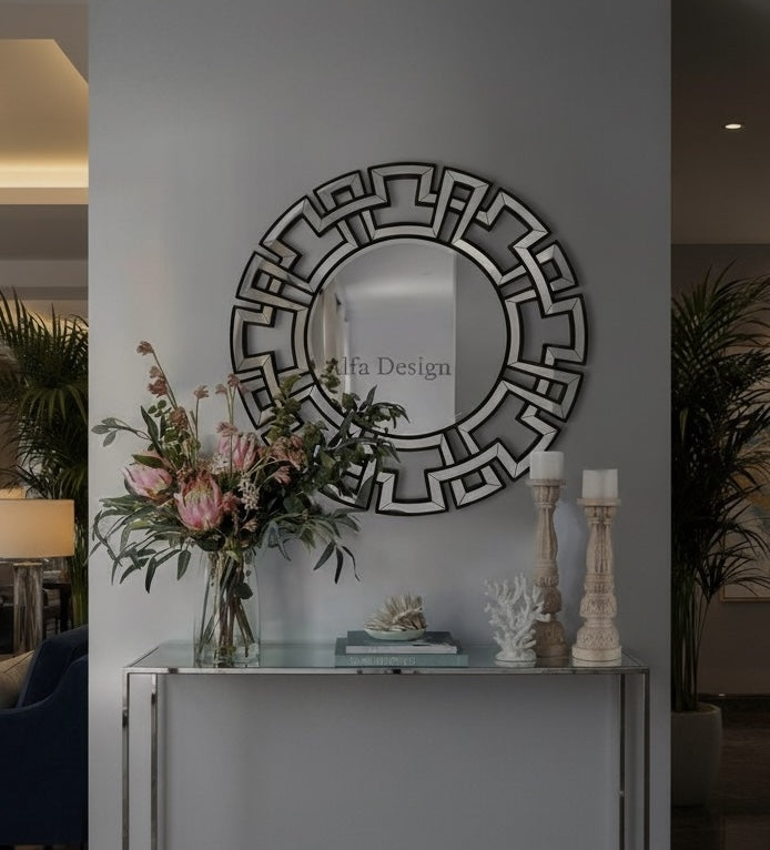 Wood Framed Round Mirrors for Wall Decor, 32''