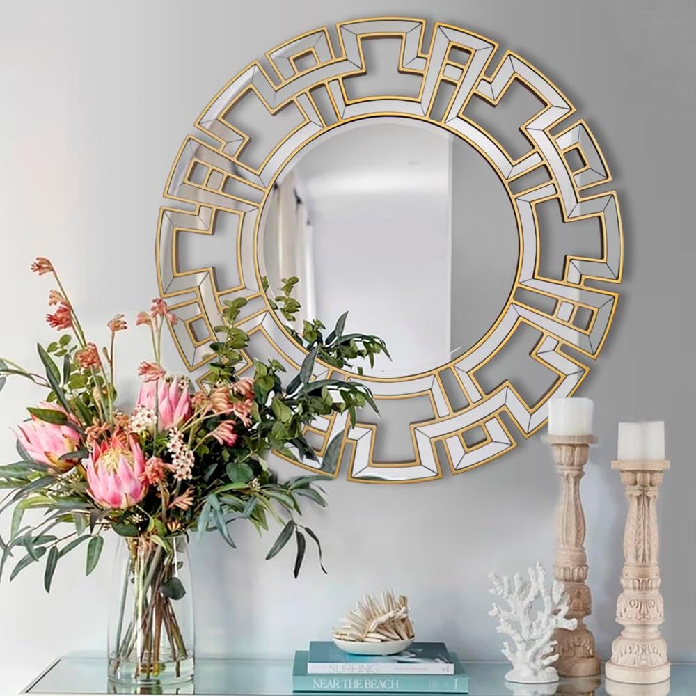 Wood Framed Round Mirrors for Wall Decor, 32''