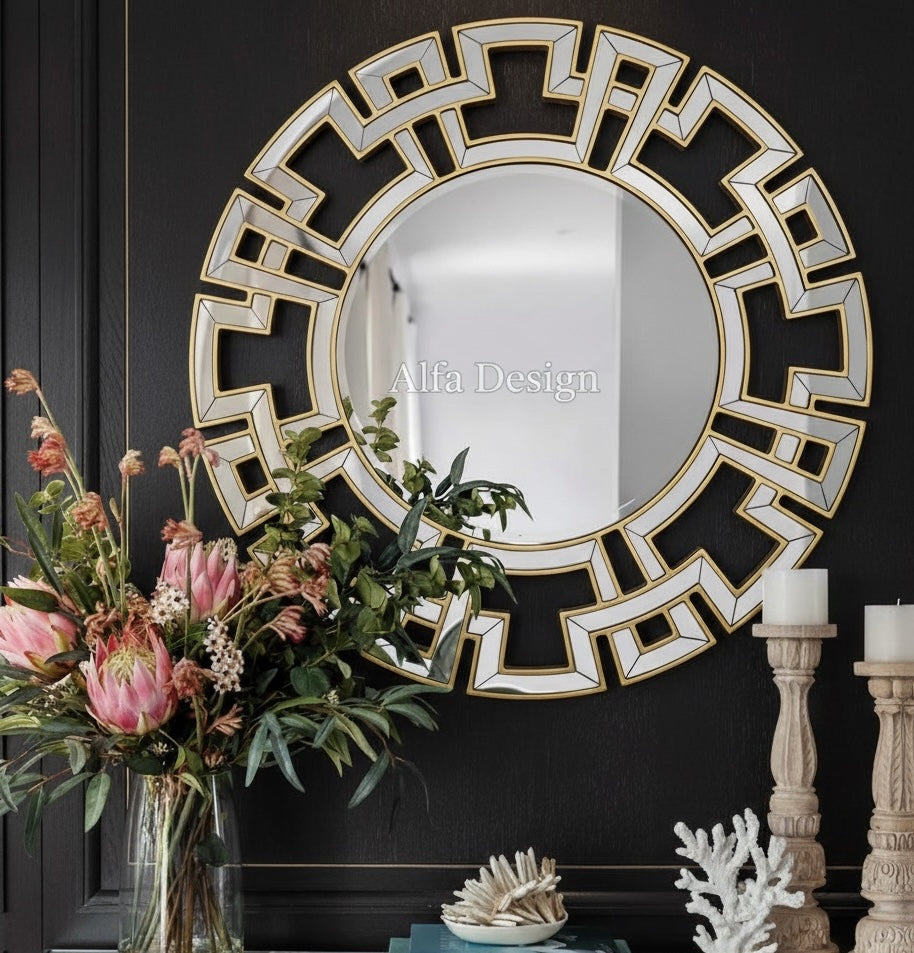 Wood Framed Round Mirrors for Wall Decor, 32''