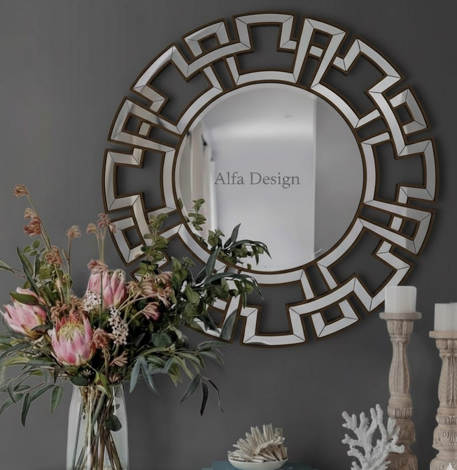 Wood Framed Round Mirrors for Wall Decor, 32''