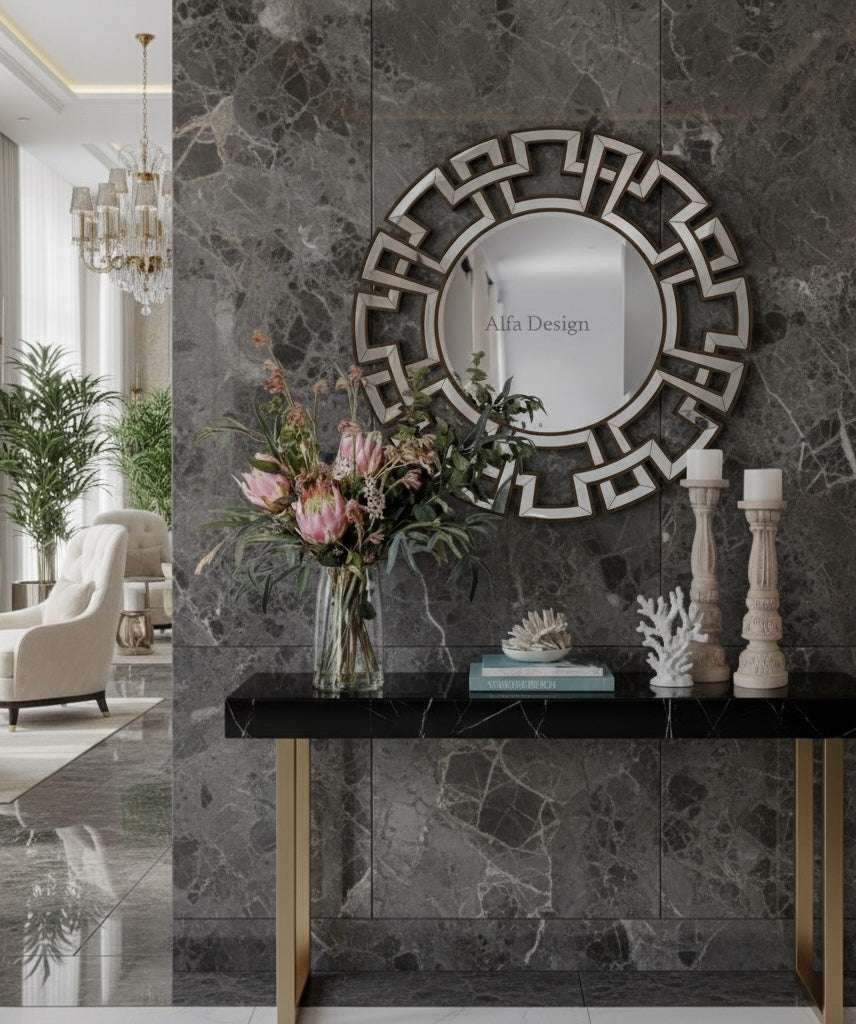 Wood Framed Round Mirrors for Wall Decor, 32''