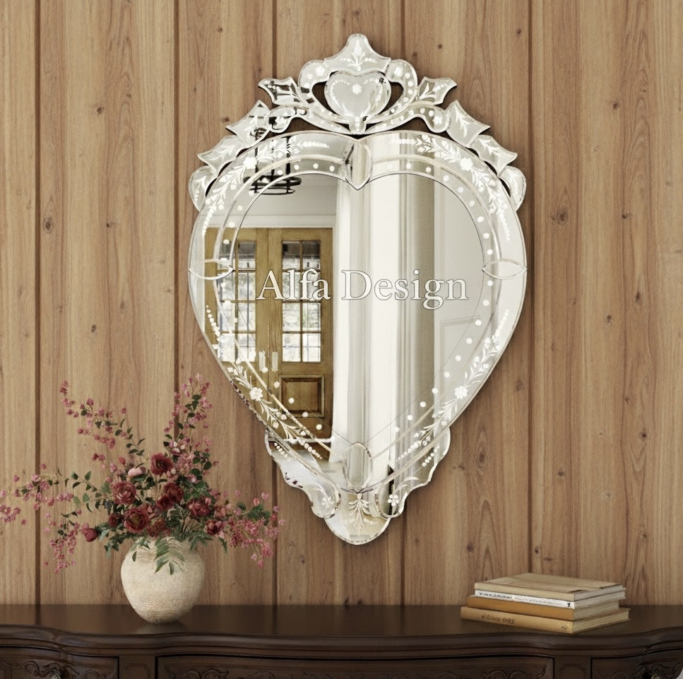 Wall Mirror Venetian-Inspired Heart-Shaped