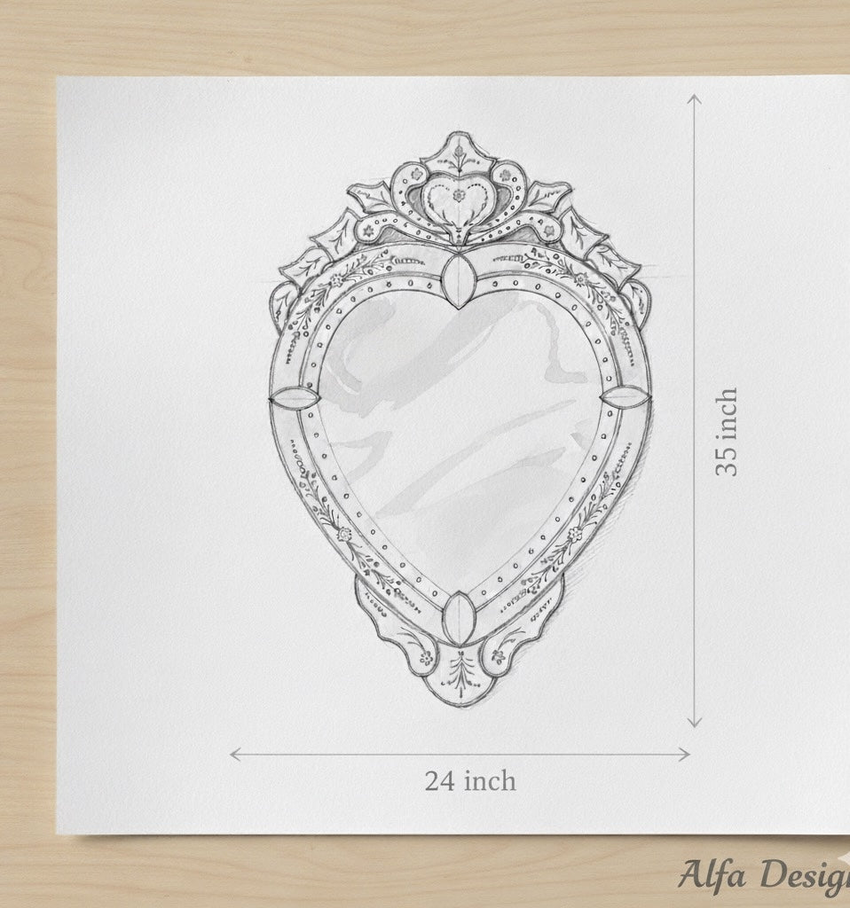 Wall Mirror Venetian-Inspired Heart-Shaped