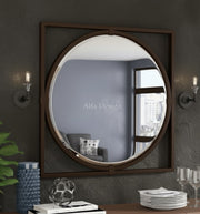 Square Wood Framed Wall Mirror