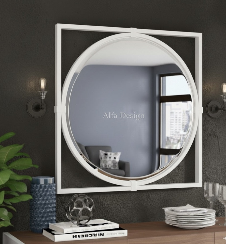 Square Wood Framed Wall Mirror