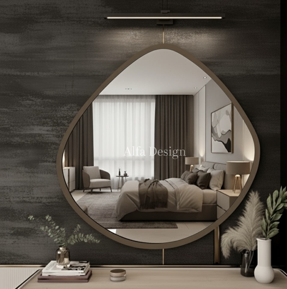 Wood Irregular Bathroom Mirror