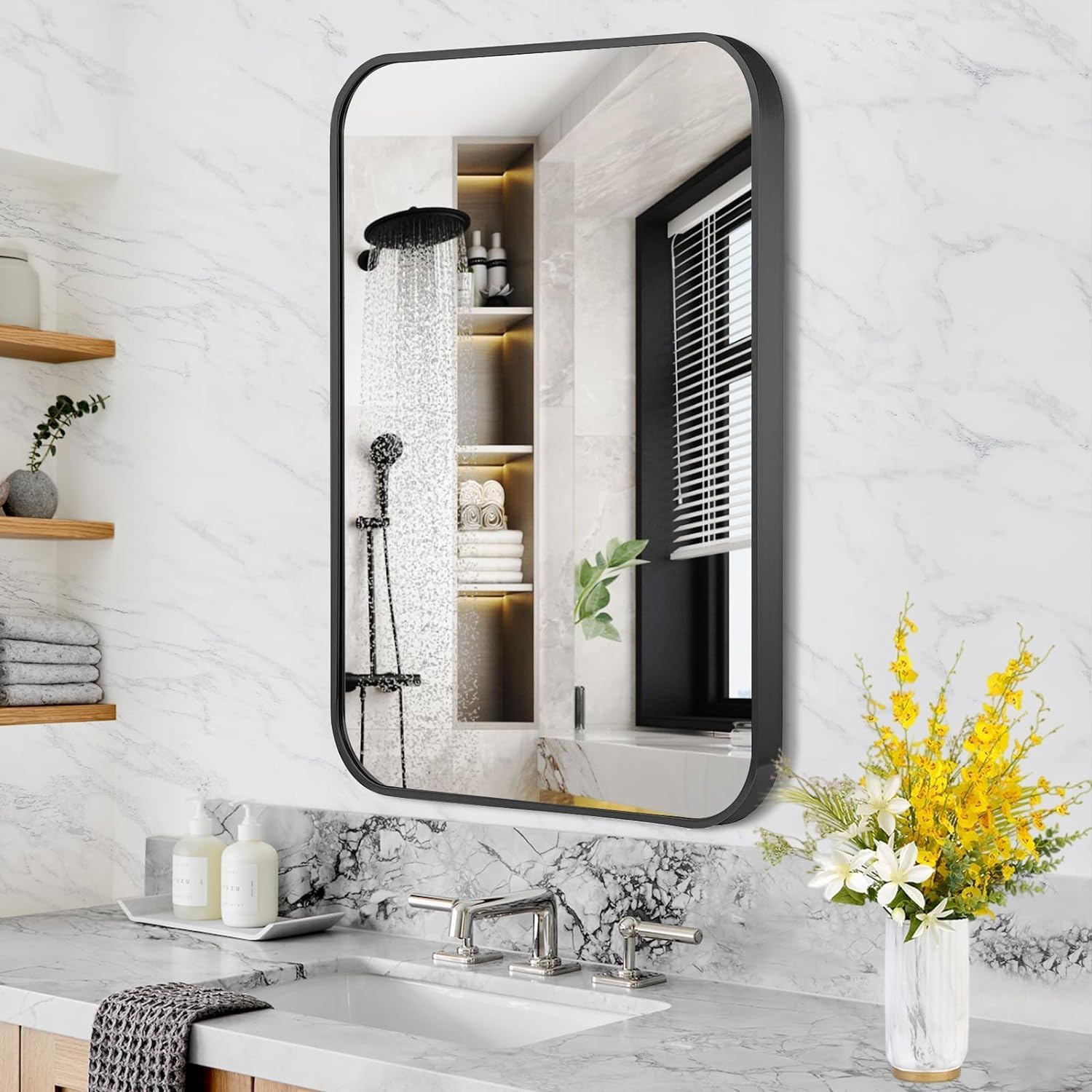 Metal Black Framed Wall Rectangular Mirror
