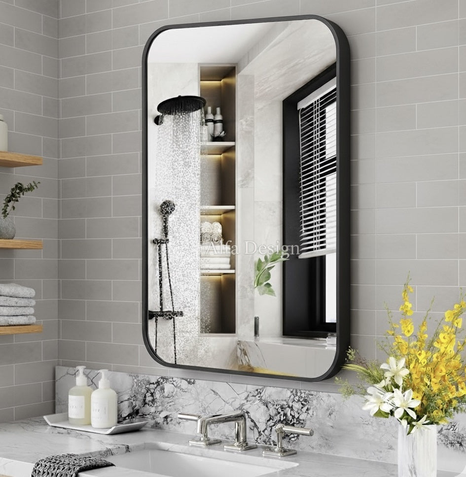 Metal Black Framed Wall Rectangular Mirror