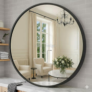 Black Metal Framed Wall Round Mirror