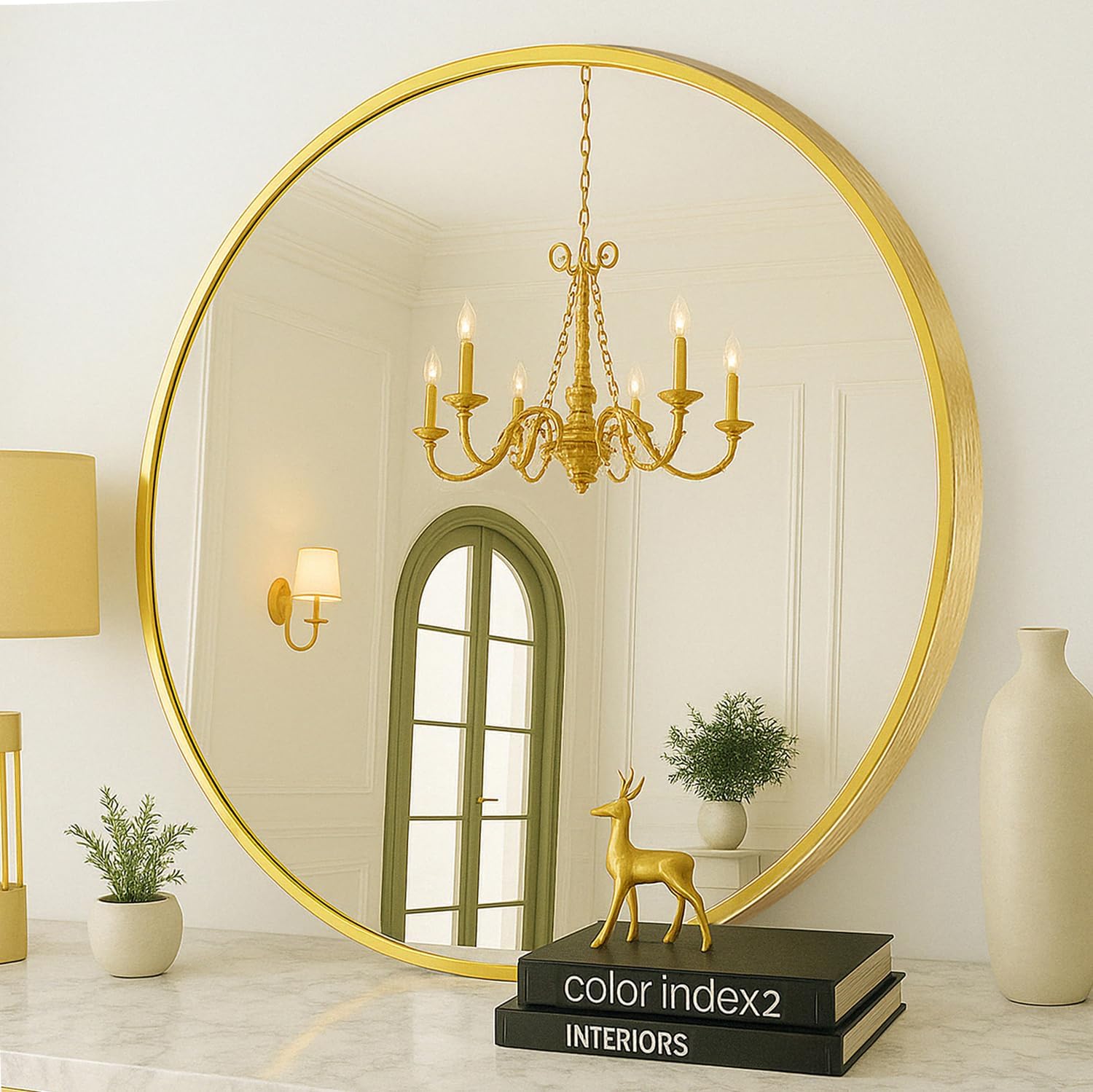Gold Metal Framed Wall Round Mirror