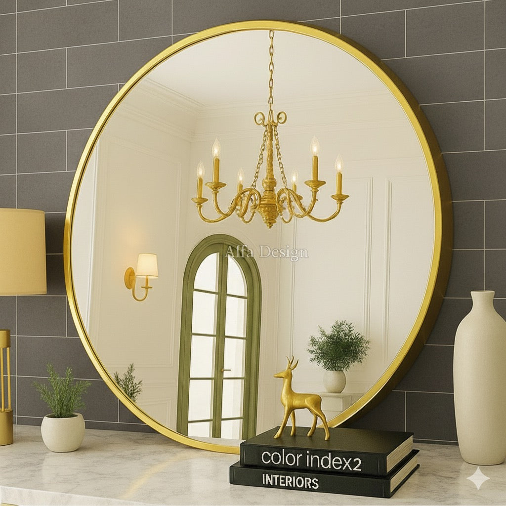 Gold Metal Framed Wall Round Mirror
