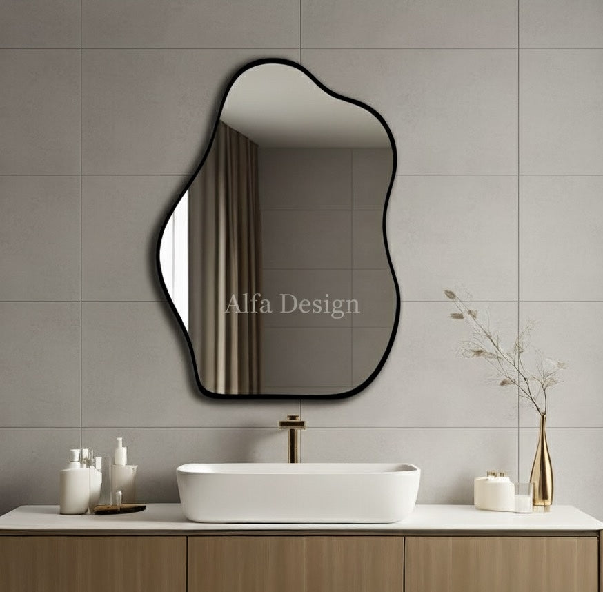 Irregular Wood Framed Wall Mirror