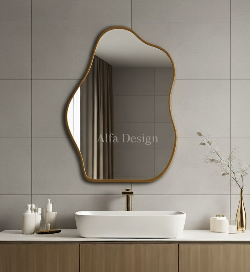 Irregular Wood Framed Wall Mirror