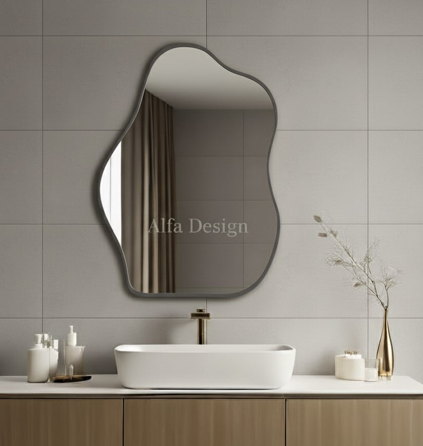 Irregular Wood Framed Wall Mirror