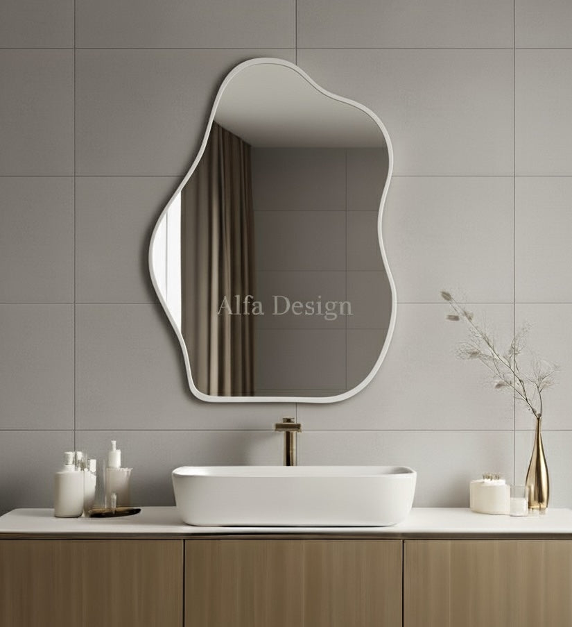 Irregular Wood Framed Wall Mirror
