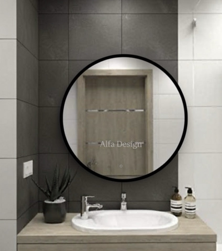 Wood Round Bathroom Mirror
