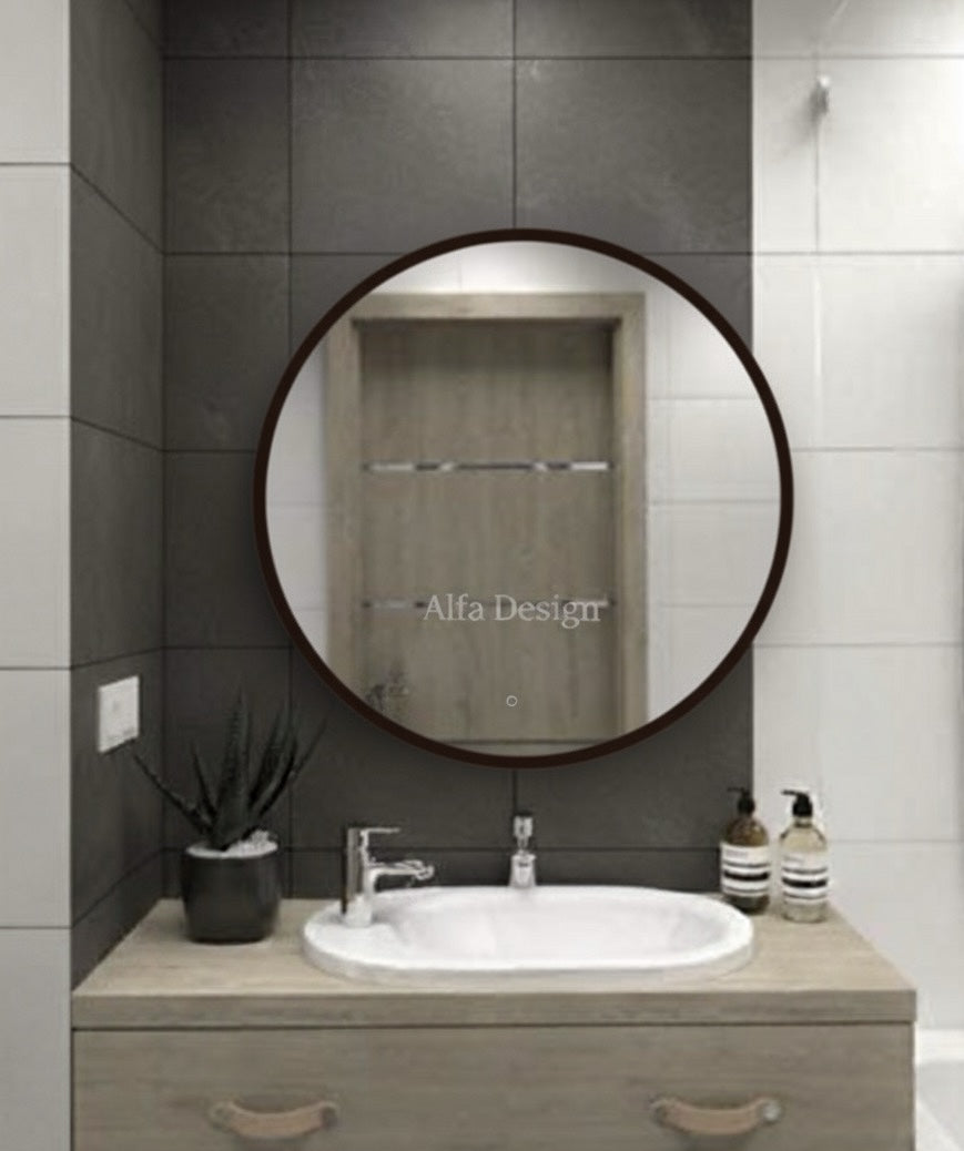 Wood Round Bathroom Mirror