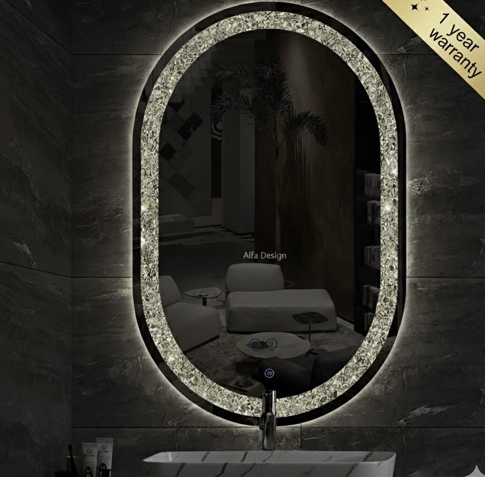 Diamond Crush LED Round Wall Mirror Frontlite