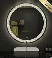 Diamond Crush Crystal Round LED Wall Mirror Frontlite