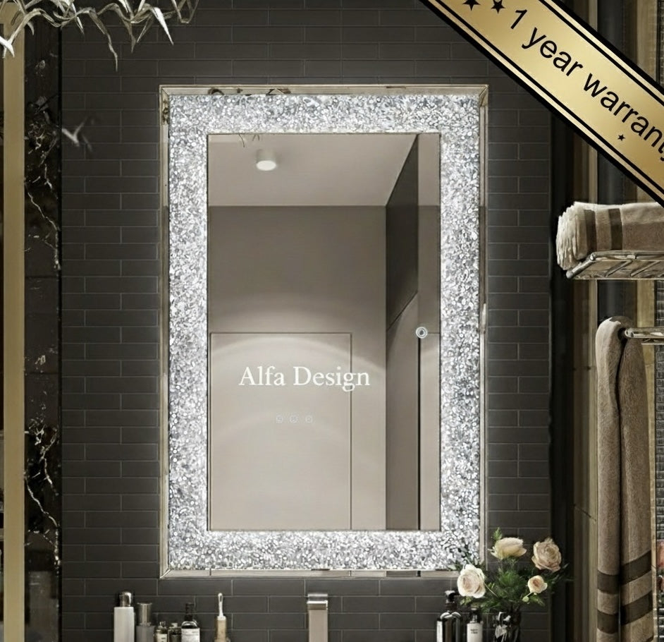 Diamond Crush Crystal Rectangular Frontlite Wall Mirror