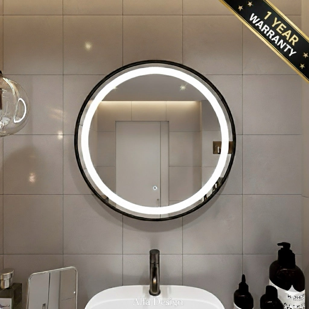 LED Black Framed Wall Round Mirror
