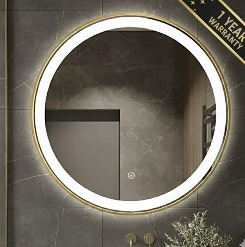 LED Gold Framed Wall Round Mirror