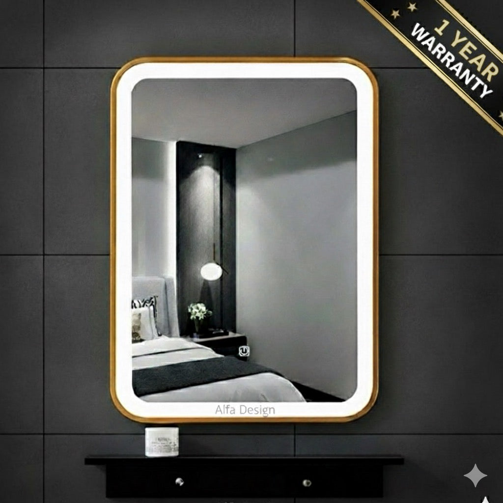 LED Gold Framed Wall Rectangular Mirror