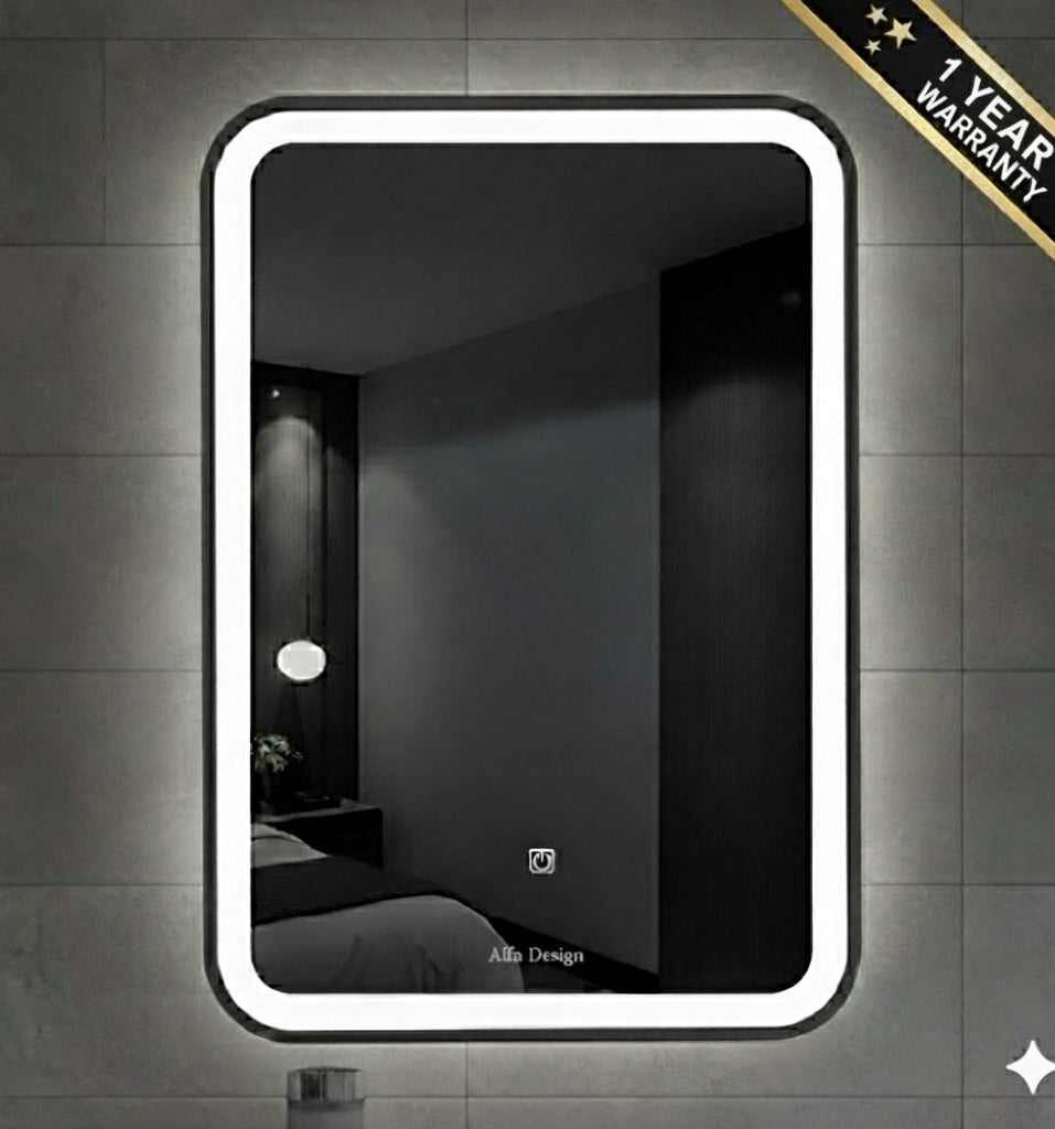 LED Black Framed Wall Rectangular Mirror