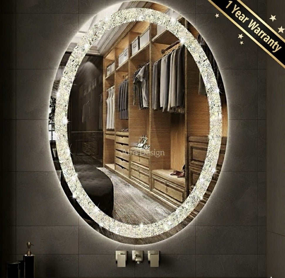 Diamond Crush Crystal Oval Frontlite Wall Mirror