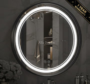 LED Black Framed Wall Round Mirror with Anti-Fog