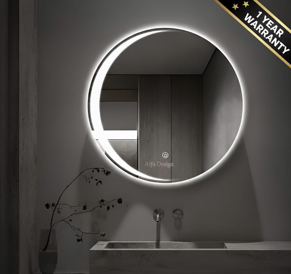 LED Round Moon Design Wall Mirror