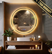 LED Round Frontlite Wall Mirror Orange Atmoshphere