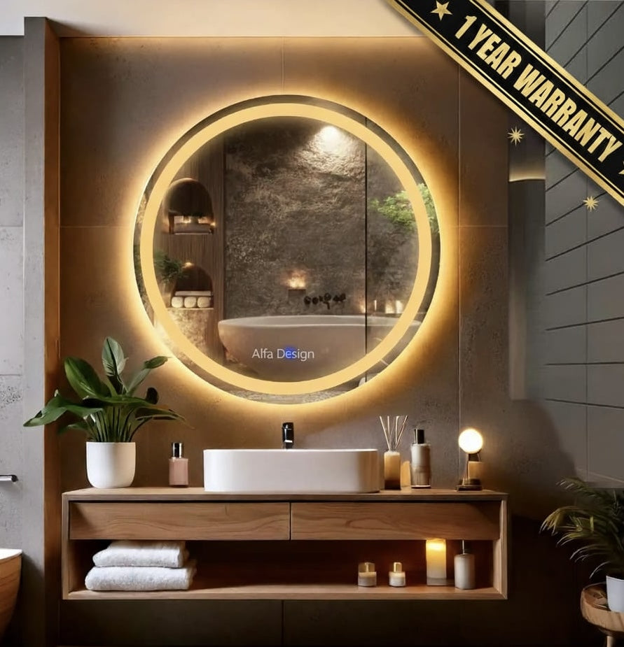 LED Round Frontlite Wall Mirror Orange Atmoshphere