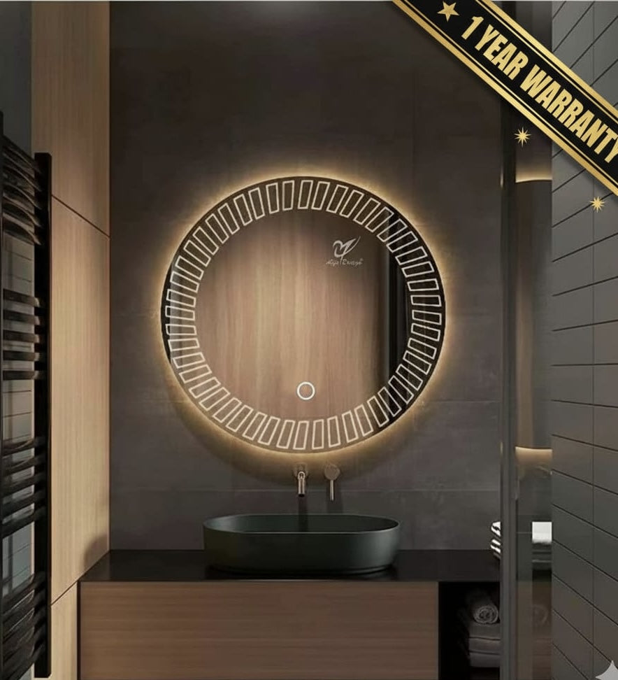 LED Round Geometry Wall Mirror Frontlite