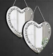 2 Piece Heart Mirrors, Crush Diamond Wall Décor 12x12 inch