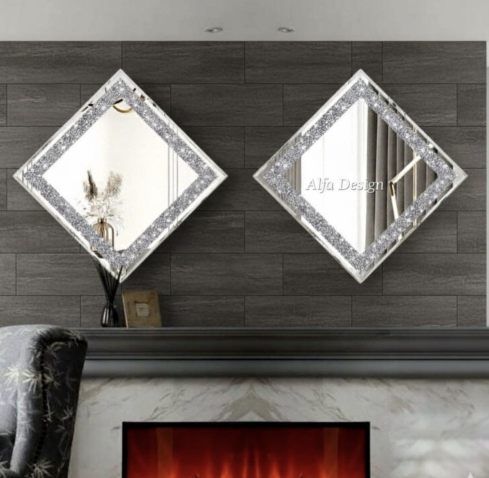 2 Piece Wall Mirrors, Crush Diamond Wall Décor 12x12 inch