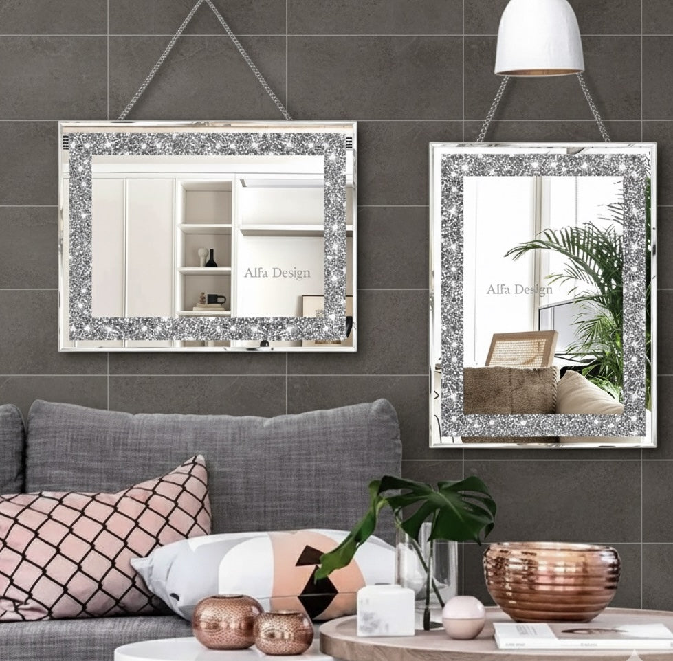 2 Piece Wall Mirrors, Crush Diamond Wall Décor 15x11 inch