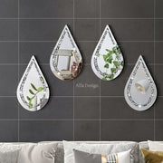 4 Pcs Silver Mirror Wall Decor Tear Drop 11.8 x 6.7 Inches