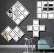 8 Pack Square Silver Diamond Glass Mirrors 6inch