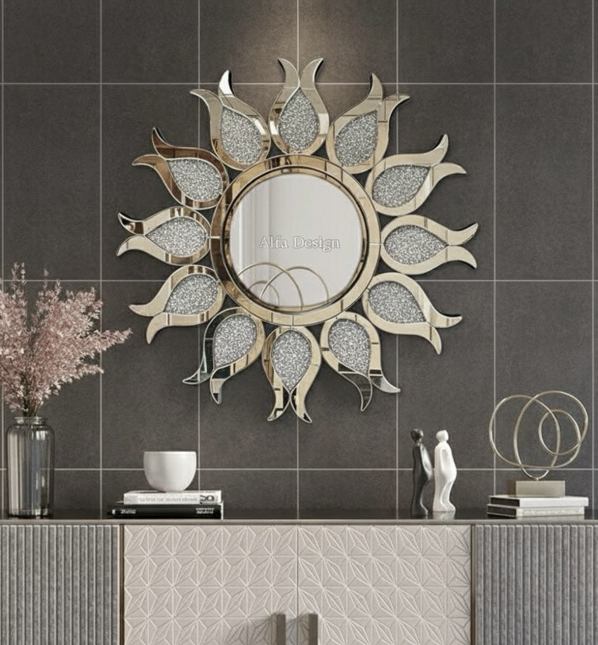 Brownz Flower Diamond Crush Crystal Mirror