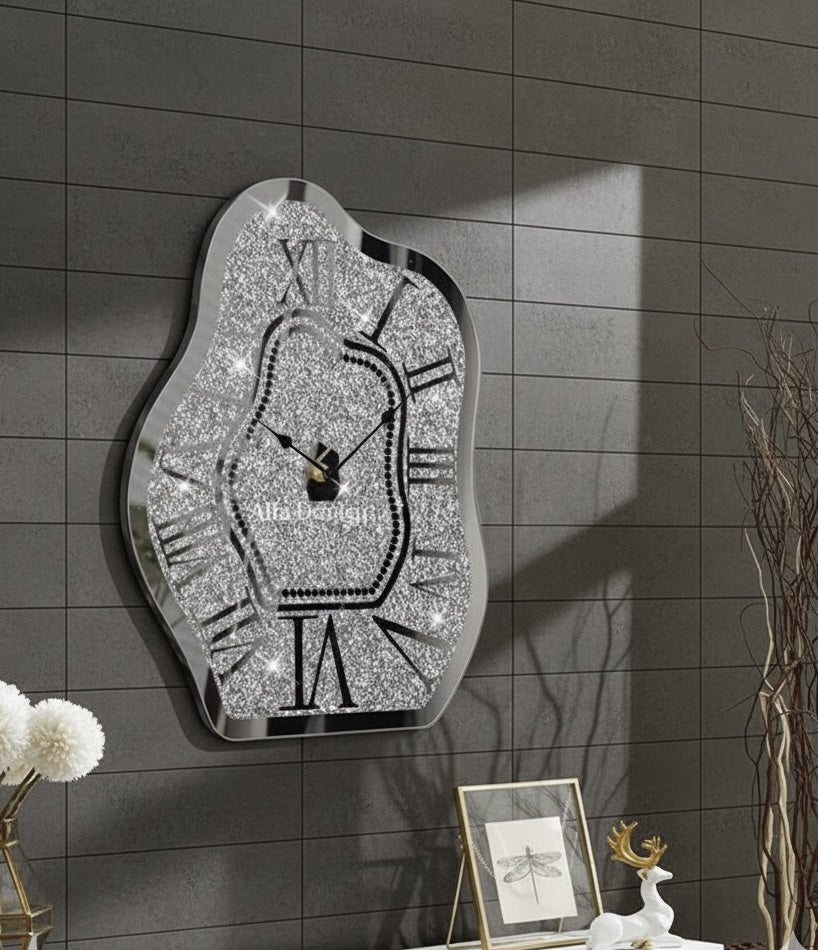 Crushed Diamond Mirrored Wall Clock