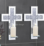 Crystal Cross Diamond Wall Candle Holder Set of 2