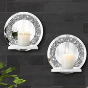 Crystal Round Diamond Wall Candle Holder Set of 2