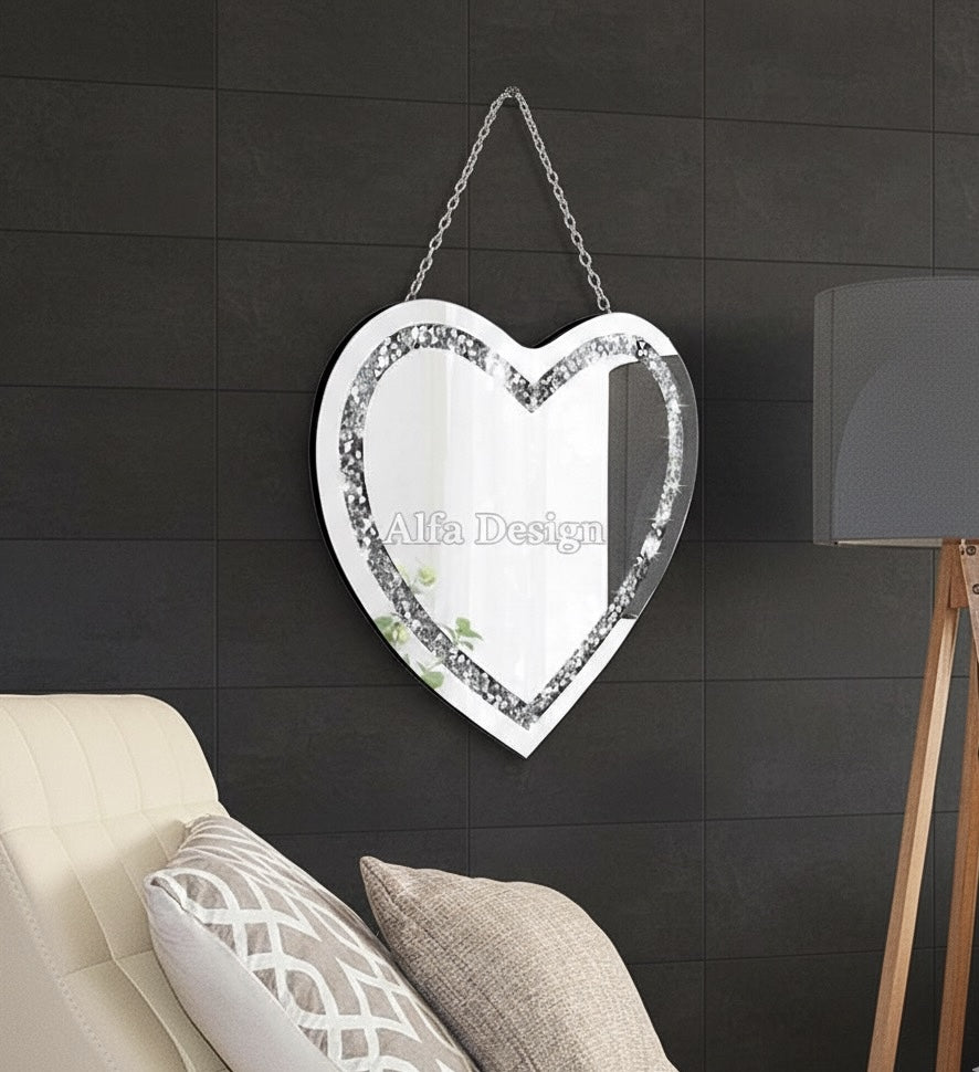 Crystal Wall Heart Design Hanging Decorative Mirror 12inch