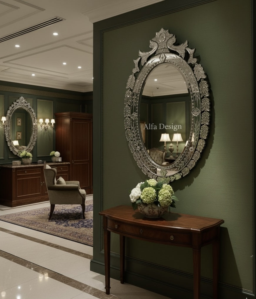 Oval Crown Antique Wall Venetian Mirror