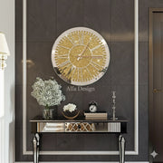 Gold Round Diamond Mirrored Wall Clock 24inch