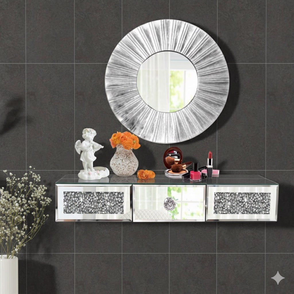 Mirrored Floating Shelves Wall Mounted with drawer